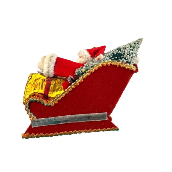 Vintage Red Chenille Santa Sleigh W/ Presents & Bottle Brush Tree Holiday Decor - Picture 4 of 7